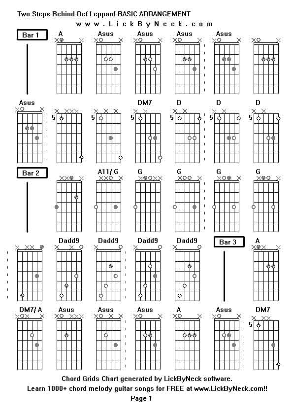 Chord Grids Chart of chord melody fingerstyle guitar song-Two Steps Behind-Def Leppard-BASIC ARRANGEMENT,generated by LickByNeck software.